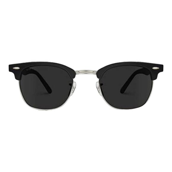 Black Semi Rimless Half Metal Frame Sunglasses - Picture 3 of 4